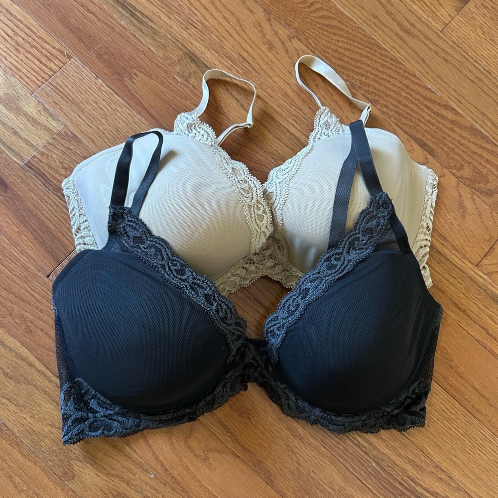 Natori Lace Trimmed Bra Set - Black and Cream